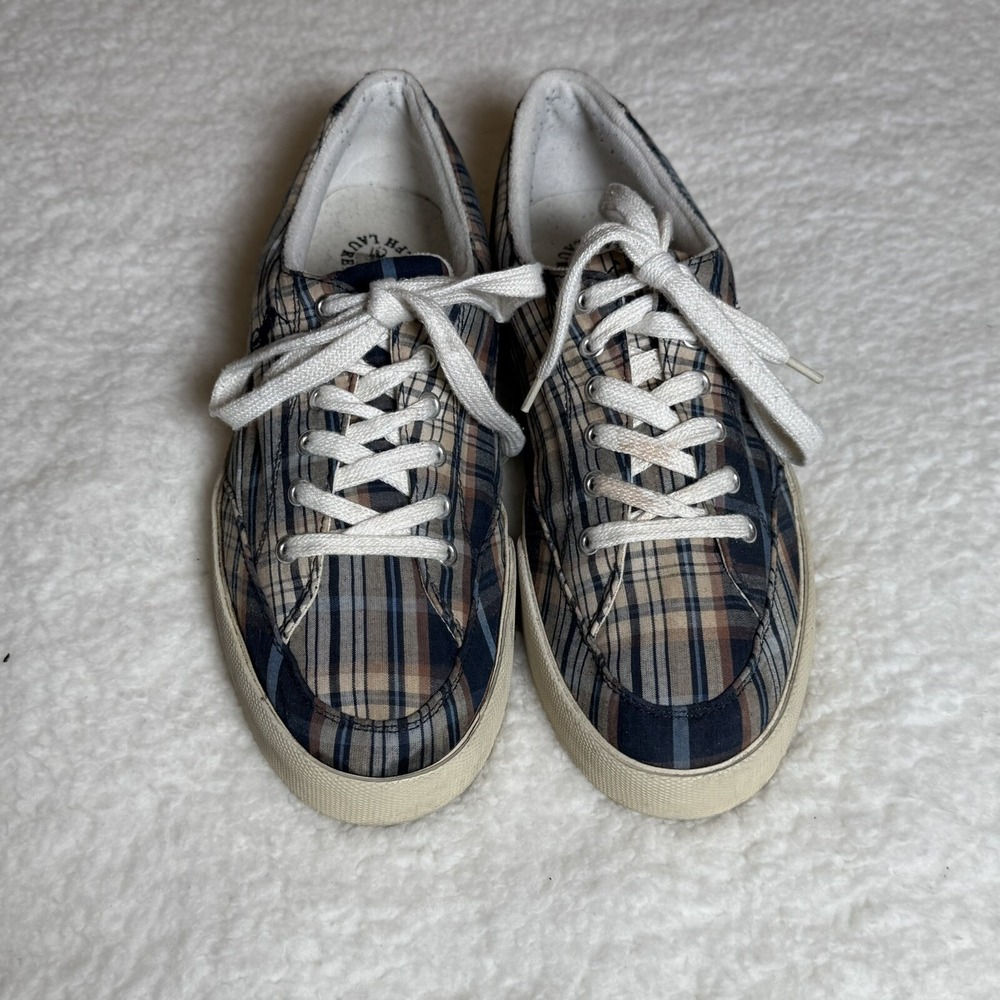 Polo Ralph Lauren Madras Sneakers Men 11 Blue Plaid Lace Up Casual